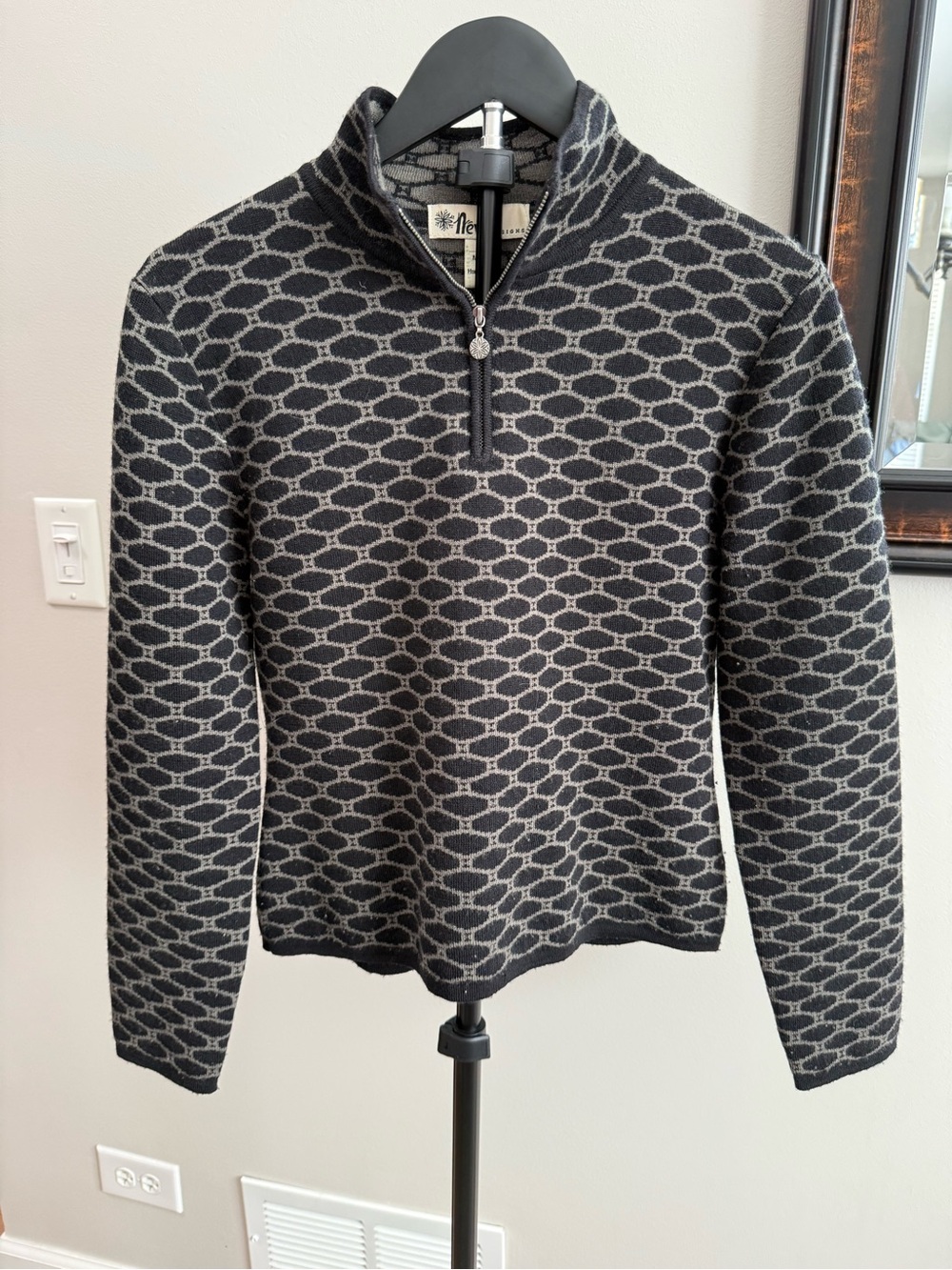 Eve Half-Zip Geometric Knit Sweater - Black & Gray